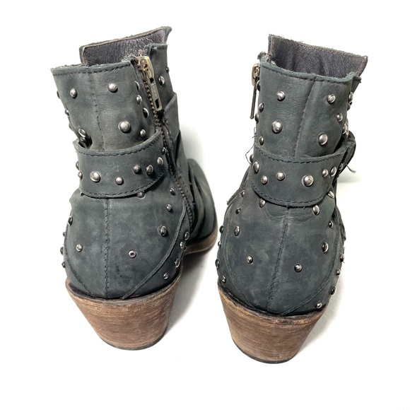 Liberty Black Amy Western Leather Rocker Stud Ankle Boots - Picture 7 of 14